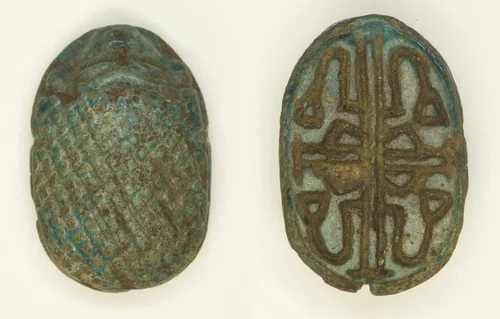 Scaraboid: Face Motif on Top, Floral Designs on Base by Egyptian, other, -1650--1550