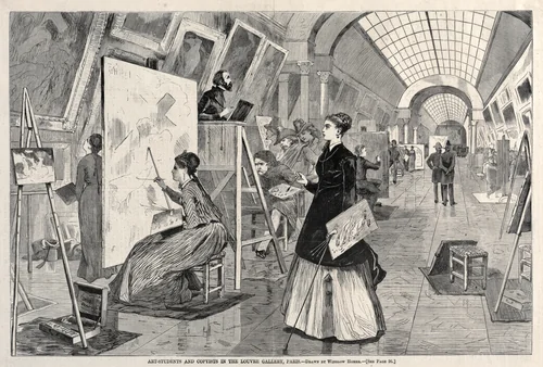 Art Students and Copyists in the Louvre Gallery, Paris by Winslow Homer, print, 1864