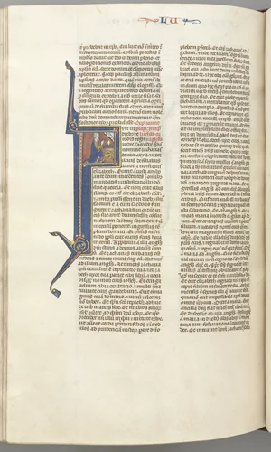 Fol. 412v, Luke, historiated initial F, Luke praying at an altar, bust of God above by Unknown, book, 1270-1300