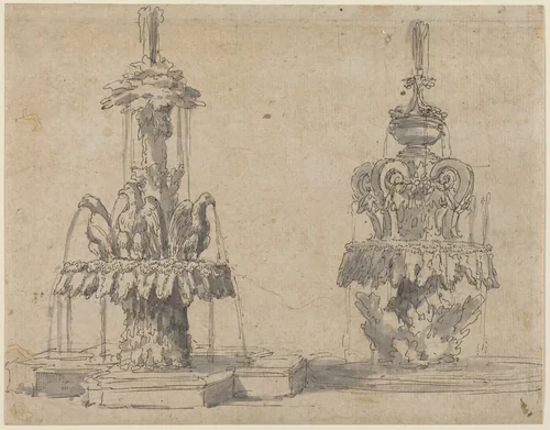 Two Fountains by Italian 17th Century, drawing, 1600-1699