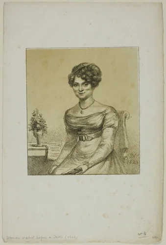 Woman Seated before a Table by Dominique Vivant Denon, print, 1823