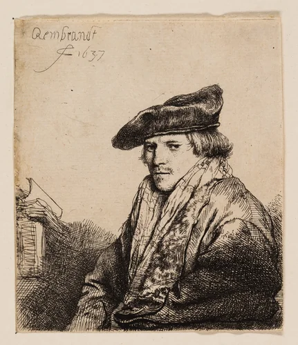 Young Man in a Velvet Cap (Petrus Sylvius?) by Rembrandt van Rijn, print, 1637