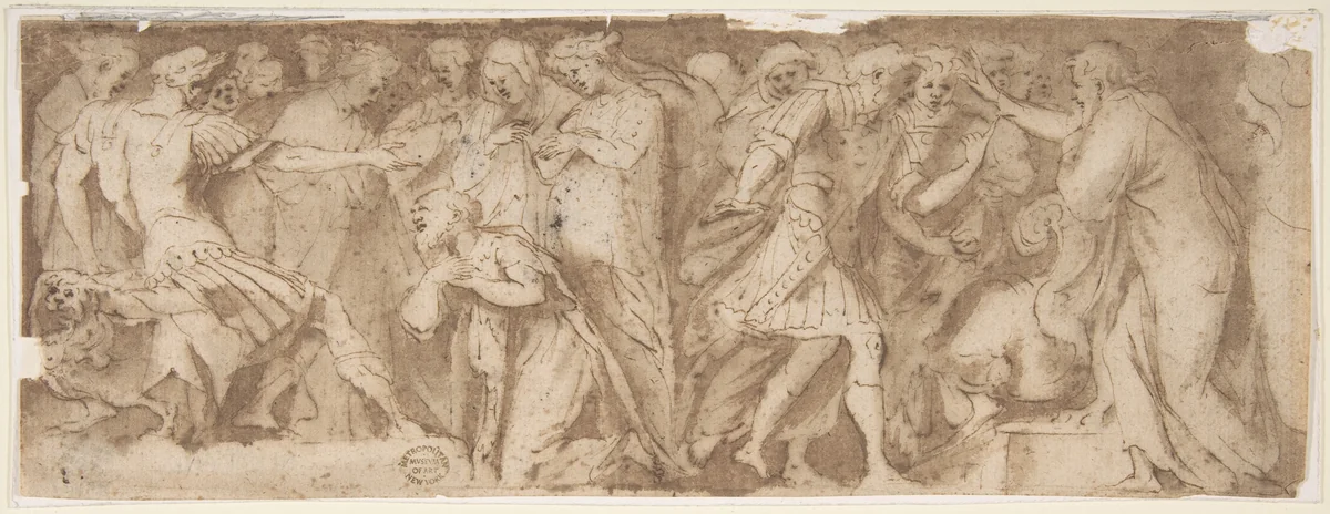 Scenes from Ancient History, after Polidoro da Caravaggio by Andrea Boscoli, drawing, 1560-1608