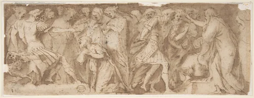 Scenes from Ancient History, after Polidoro da Caravaggio by Andrea Boscoli, drawing, 1560-1608