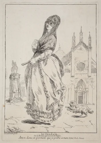 Le Zendale (Woman in a Hood, or the Woman Returning from Church) by Giovanni David, print, 1775