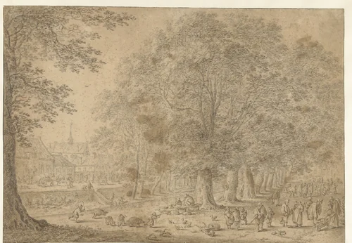 Gezicht op Onder de Linden (Nieuwe Gracht) te Utrecht by Herman Saftleven, drawing, 1619-1685