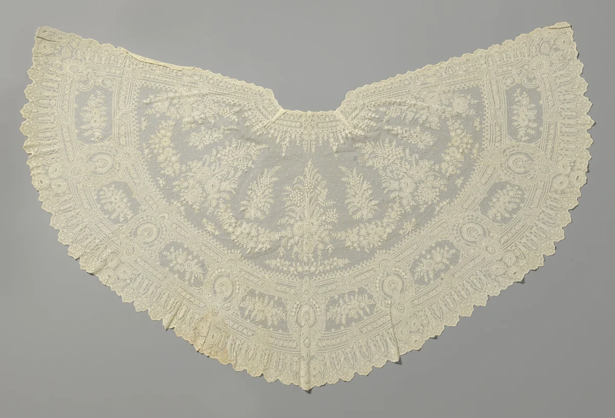 Sjaal van machinale kant met medaillons en boeketten by anonymous, textile, 1870