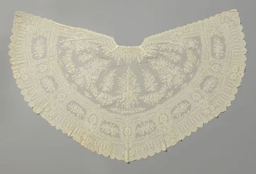 Sjaal van machinale kant met medaillons en boeketten by anonymous, textile, 1870