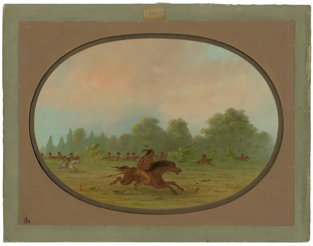 Defile of a Camanchee War Party by George Catlin, painting, 1861-1869