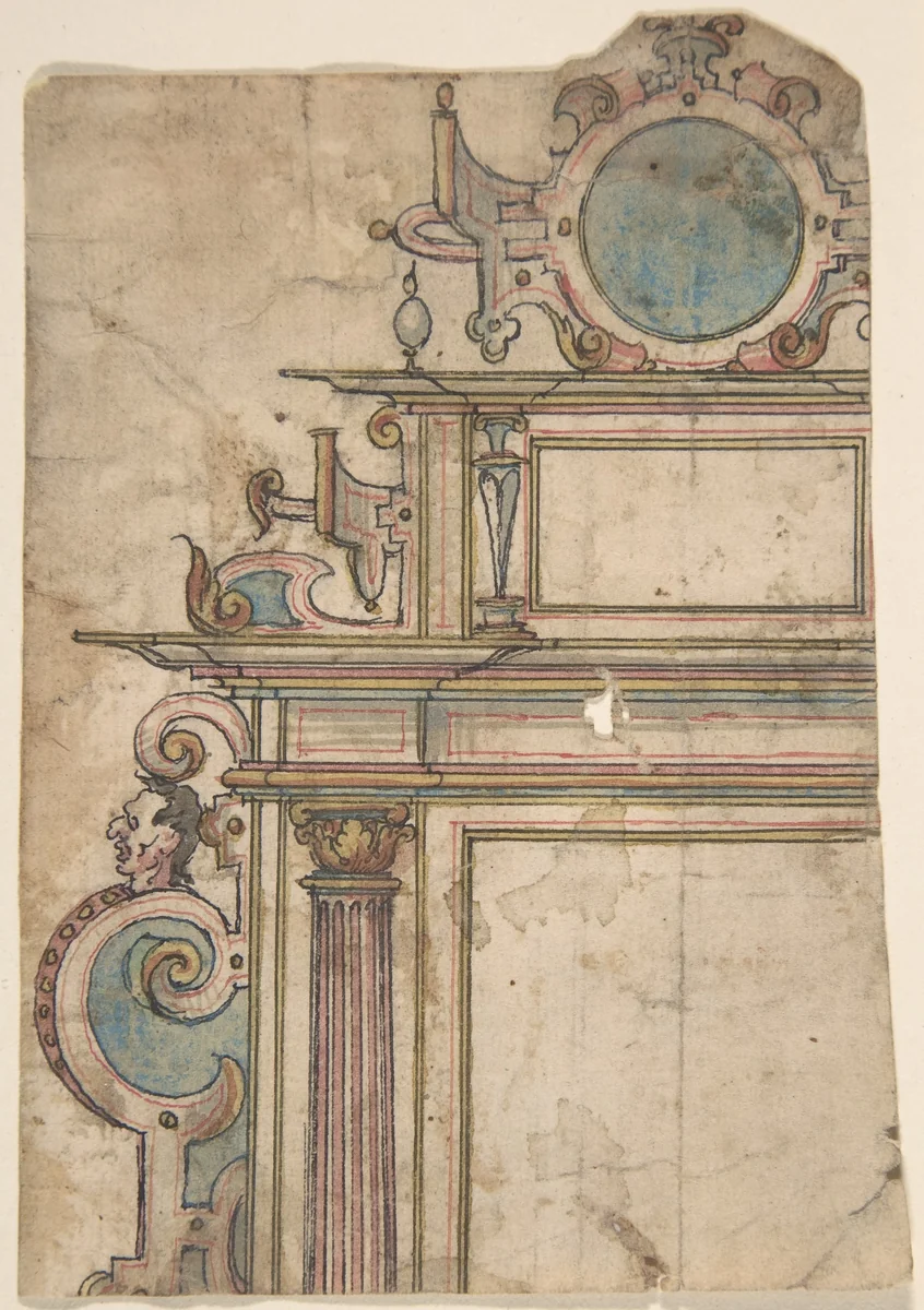 Fragment of architectural frame by anonymous, drawing, 1550-1600