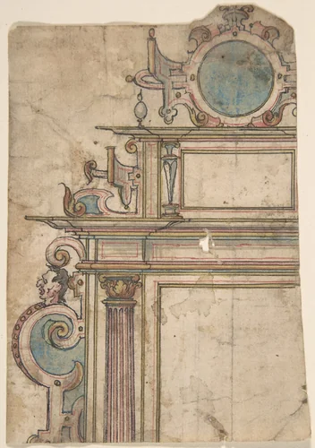 Fragment of architectural frame by anonymous, drawing, 1550-1600