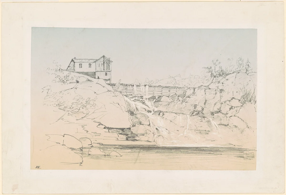 Building by a Dam by John Frederick Kensett, drawing, 1850-1860