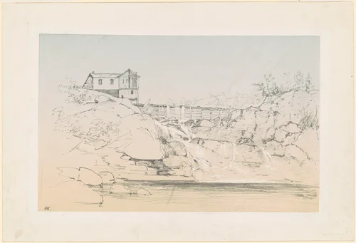 Building by a Dam by John Frederick Kensett, drawing, 1850-1860