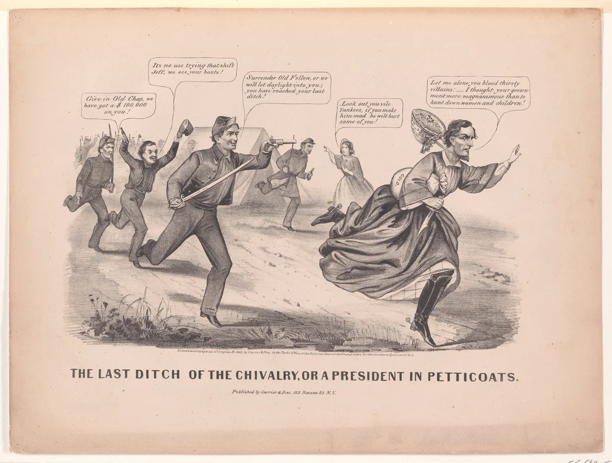 The Last Ditch of the Chivalry, or a President in Petticoats by Currier & Ives, print, 1865