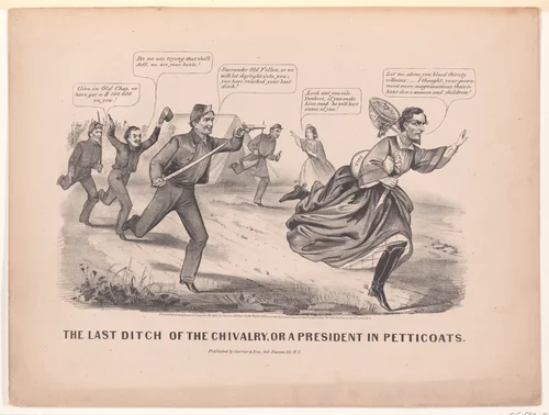 The Last Ditch of the Chivalry, or a President in Petticoats by Currier & Ives, print, 1865