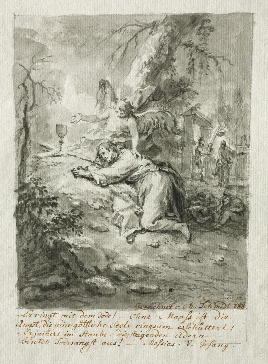 Christ on the Mount of Olives, The Flagellation, Christ Crowned with Thorns, The Crucifixion by Martin Johann Schmidt, drawing, 1788