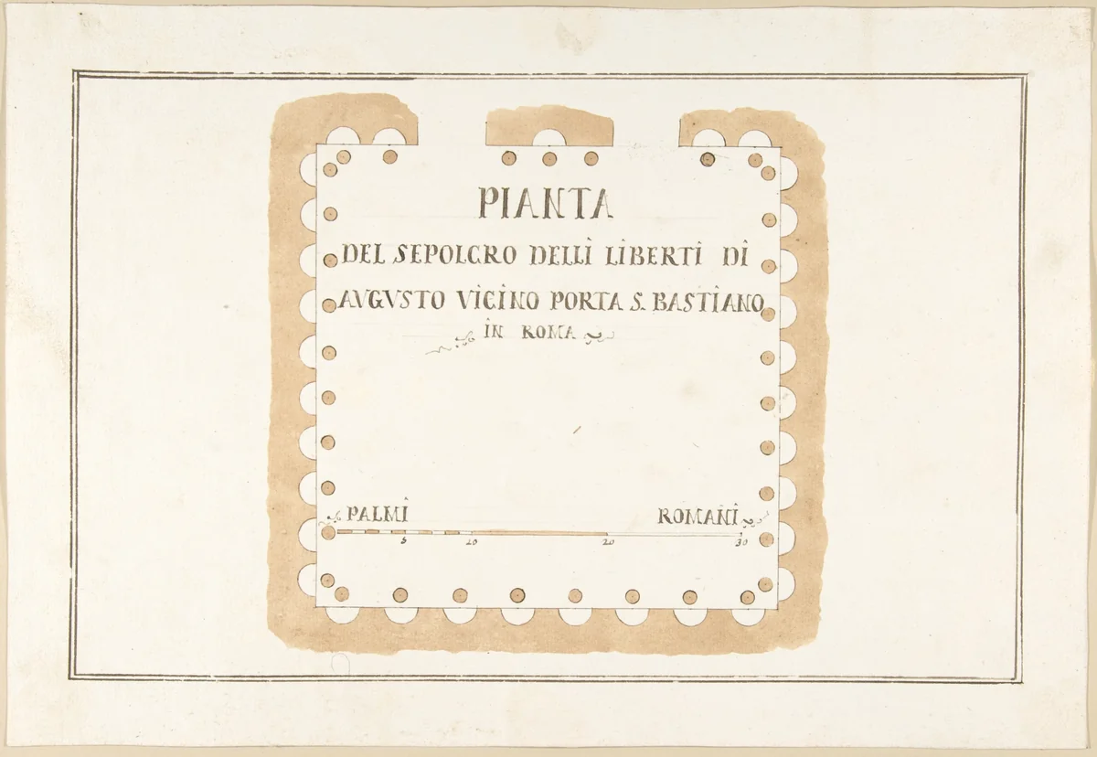 Plan of the Tomb of the Liberti di Augusto, Rome by Pietro Paolo Coccetti, drawing, 1710-1727