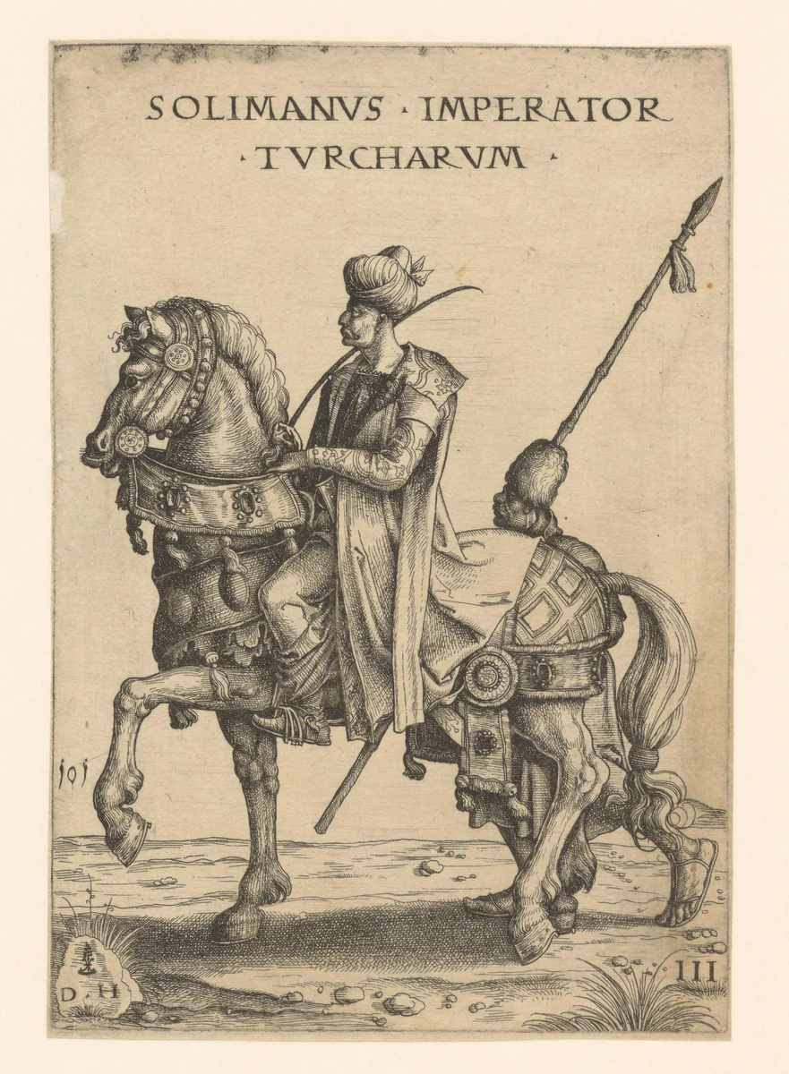 Sultan Süleyman te paard by Unknown, print, 1530
