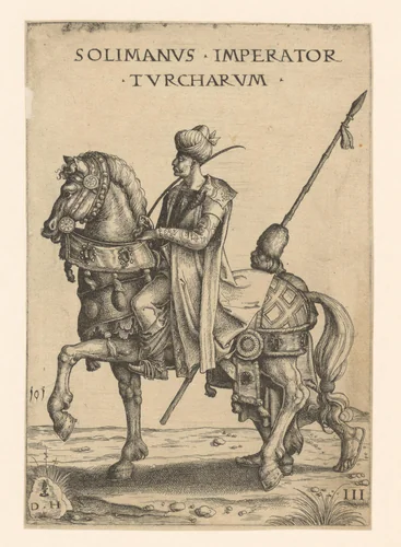 Sultan Süleyman te paard by Unknown, print, 1530