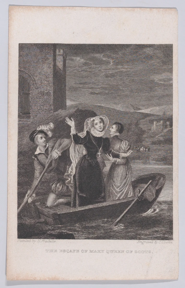 The escape of Mary, Queen of Scots from Loch Leven Castle by Charles Cooke, print, 1826-1836
