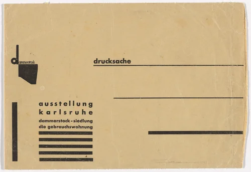 Stationery envelope for the exhibition Dammerstock Housing Estate: The Functional Dwelling (Dammerstock-Siedlung: Die Gebrauchswohnung) by Kurt Schwitters, design, 1929