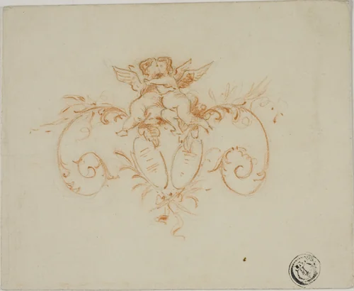 Decorative Scrolls with Two Amoretti by Unknown Artist, drawing, 1800-1899