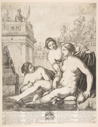David Watching Bathsheba Bathe by de la Court, print, 1615-1900