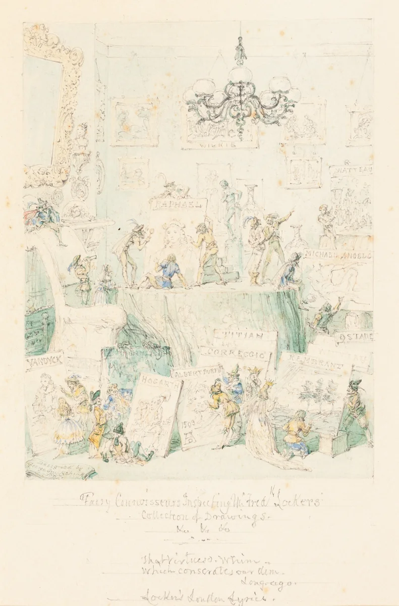 Fairy Connoisseurs Inspecting Mr. Frederick Locker's Collection of Drawings by George Cruikshank, drawing, 1867
