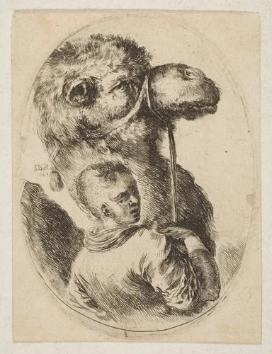 A slave holds a camel by the bridle, from 'Several heads in the Persian style' (Plusieurs têtes coiffées à la persienne) by Stefano della Bella, print, 1649