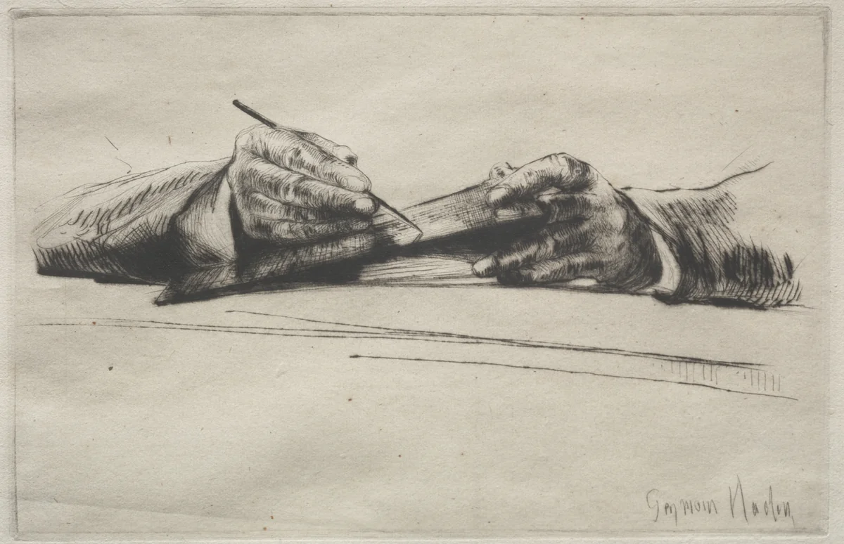 Hands Drypointing by Francis Seymour-Haden, print, 1865