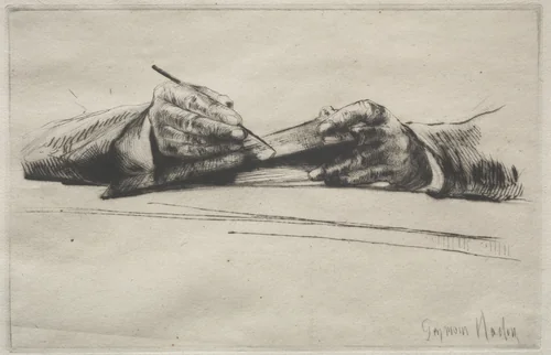 Hands Drypointing by Francis Seymour-Haden, print, 1865