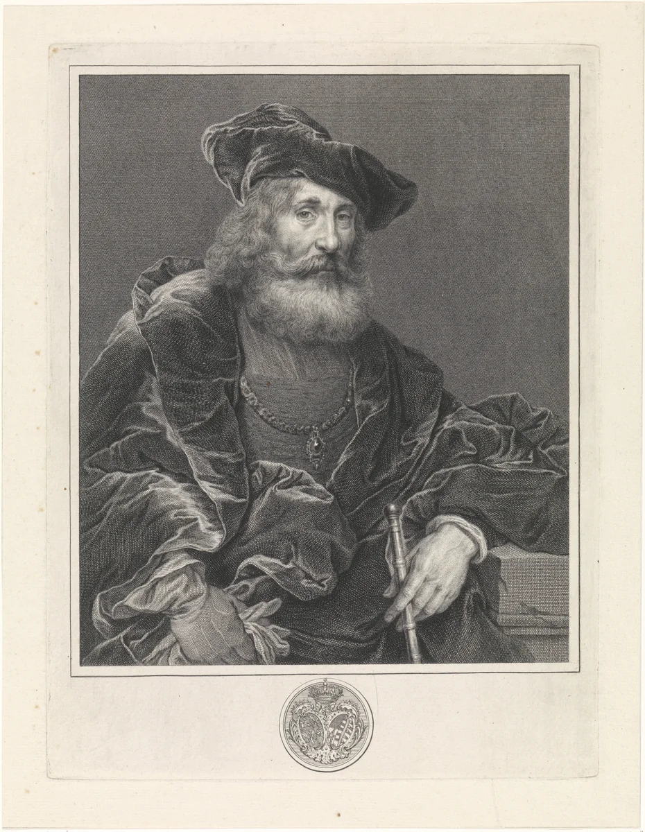 Portret van een bebaarde man by Pieter Tanjé, print, 1716-1761