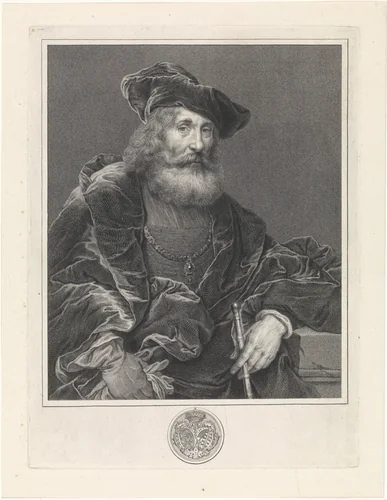 Portret van een bebaarde man by Pieter Tanjé, print, 1716-1761