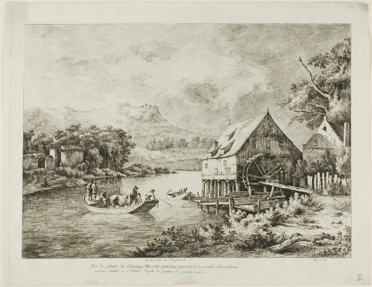 Crossing near the Watermill by Jean Jacques de Boissieu, print, 1807