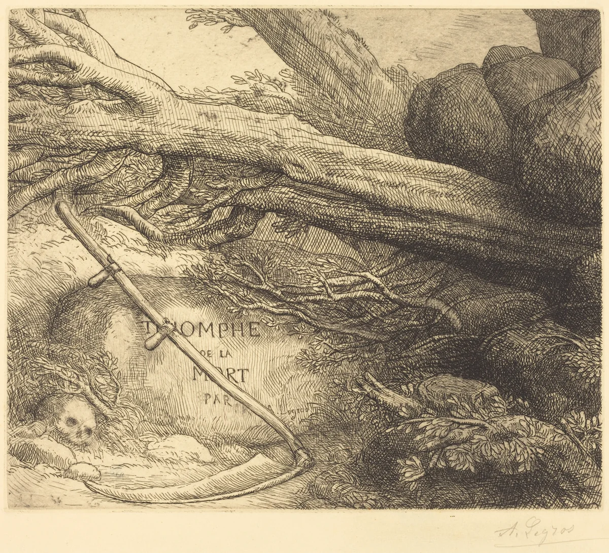 Avalanche: Frontispiece for Triumph of Death (L'avalanche: Frontispice du Triomphe dela mort by Alphonse Legros, print, 1837-1911