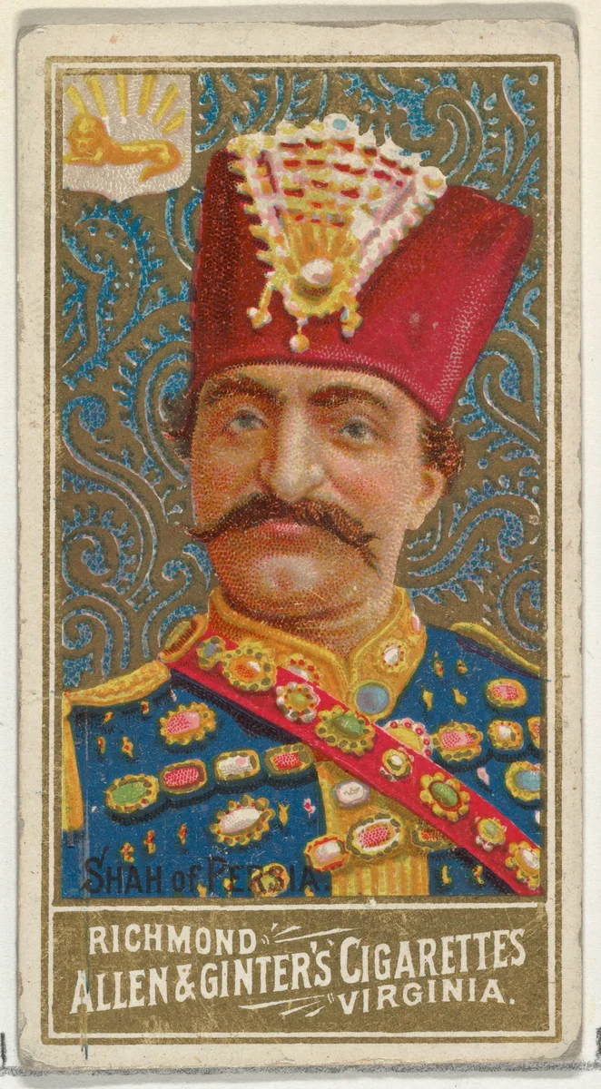 Shah of Persia, from World's Sovereigns series (N34) for Allen & Ginter Cigarettes by Allen & Ginter, print, 1889