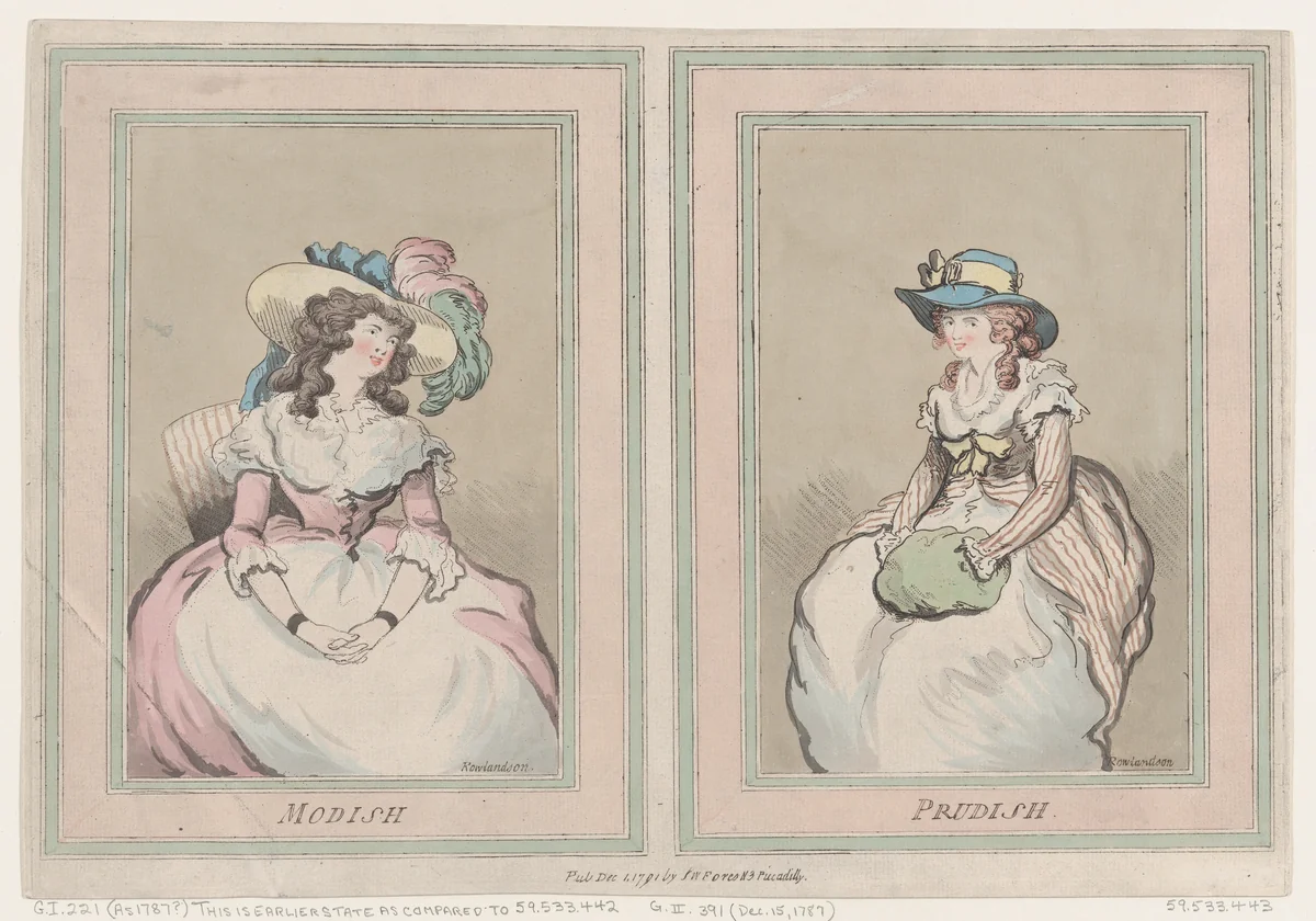 Modish and Prudish by Thomas Rowlandson, print, 1791