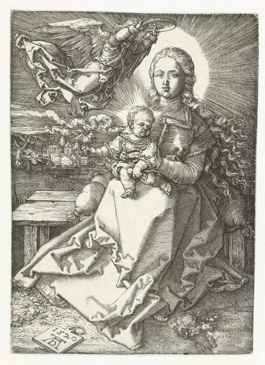 Maria met kind gekroond door een engel by Unknown, print, 1520