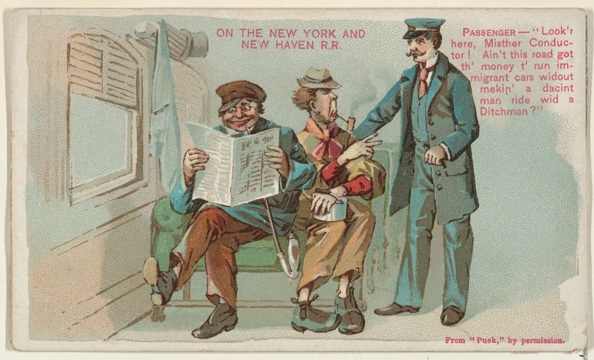 On the New York and New Haven Railroad, from the Snapshots from "Puck" series (N128) issued by Duke Sons & Co. to promote Honest Long Cut Tobacco by W. Duke, Sons & Co., print, 1888