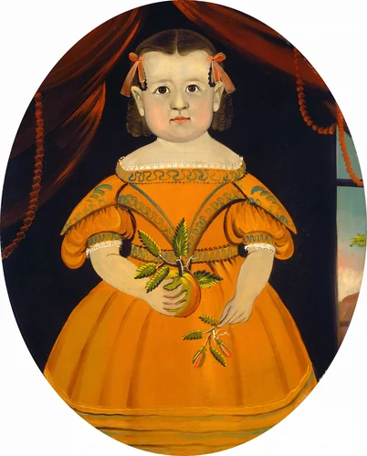 Little Girl Holding Apple by Sturtevant J. Hamblin, painting, 1840
