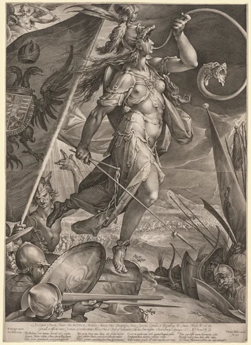 Bellona Leading the Armies of the Emperor against the Turks by Jan Muller, print, 1600