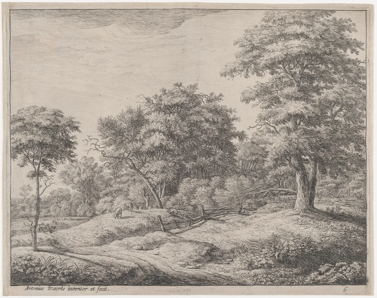 The Shepherd Asleep On a Little Hill by Anthonie Waterloo, print, 1620-1690