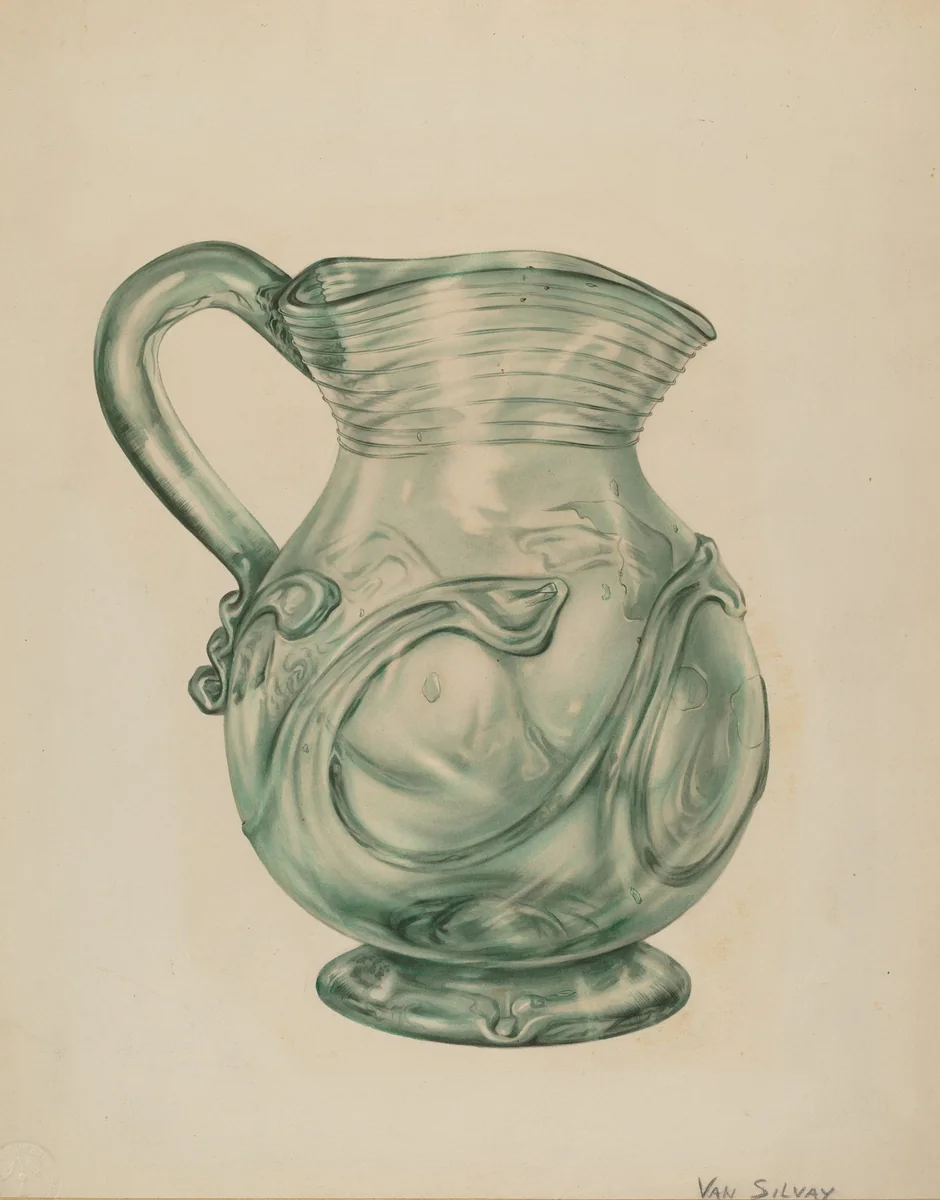 Glass Pitcher by Van Silvay, index of american design, 1935-1942