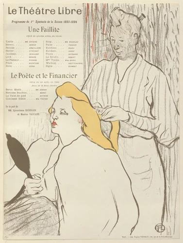 The Hairdresser (La coiffure), program for Bankruptcy (Une Faillite) and The poet and the financier (Le Poète et le financier) from The Beraldi Album of Theatre Programs by Henri de Toulouse-Lautrec, print, 1893