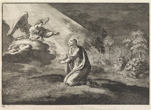 Christus in de hof van Getsemane by Jan Luyken, print, 1703