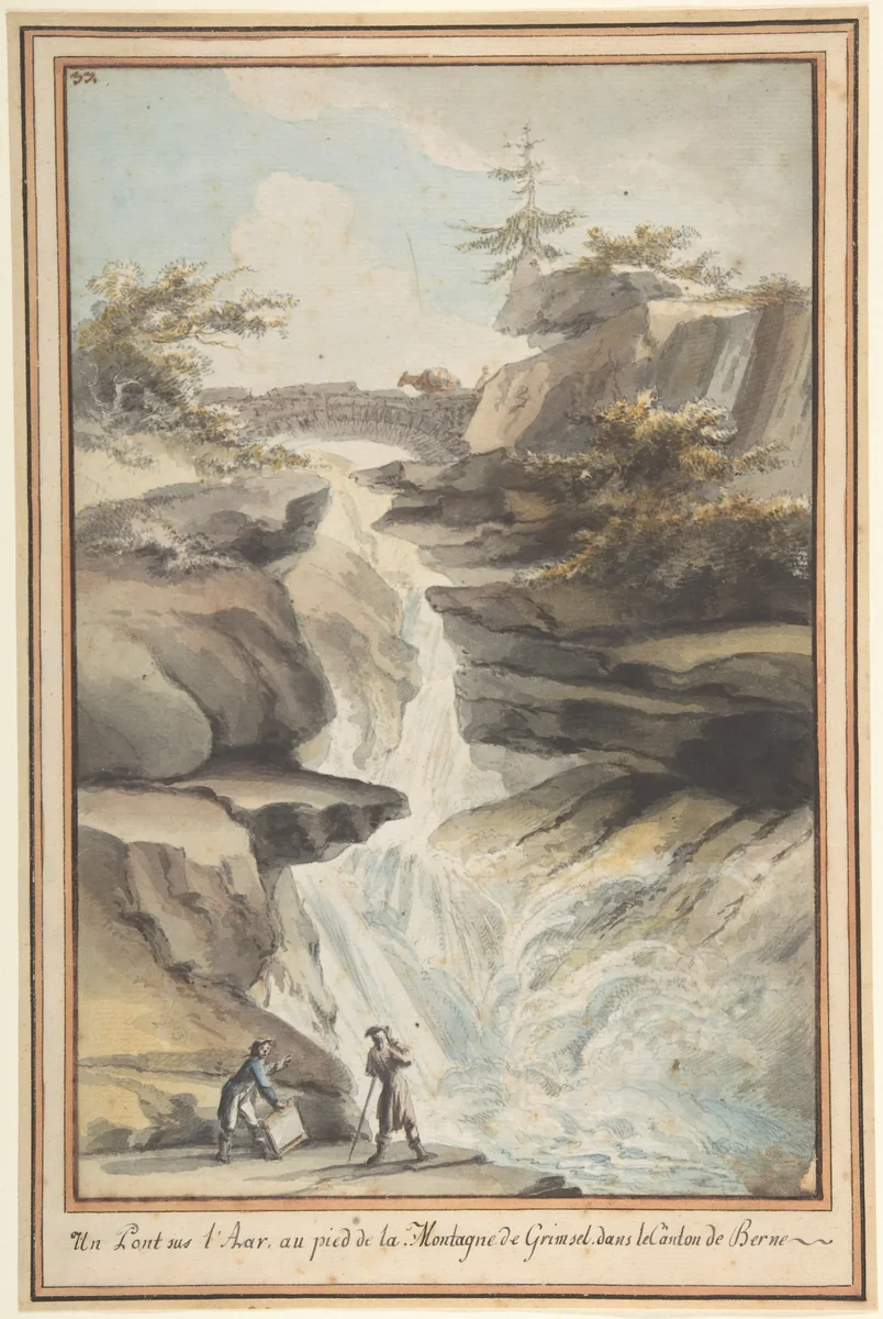 A Bridge on the Aar, at the Foot of the Grimsel, in the Canton of Berne by Caspar Wolf, drawing, 1770-1780