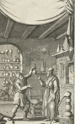 Figuren in een laboratorium by Jan Luyken, print, 1683