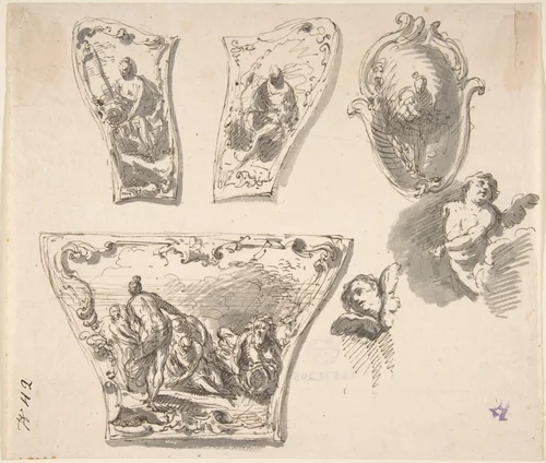 Various Designs for Parts of a Carriage by anonymous, drawing, 1700-1800