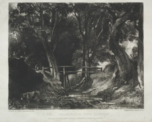 Various Subjects of Landscape, Characteristic of English Scenery from Pictures Painted by John Constable, R.A.: Dell in the Woods of Helmingham Park, Suffolk by David Lucas, print, 1830