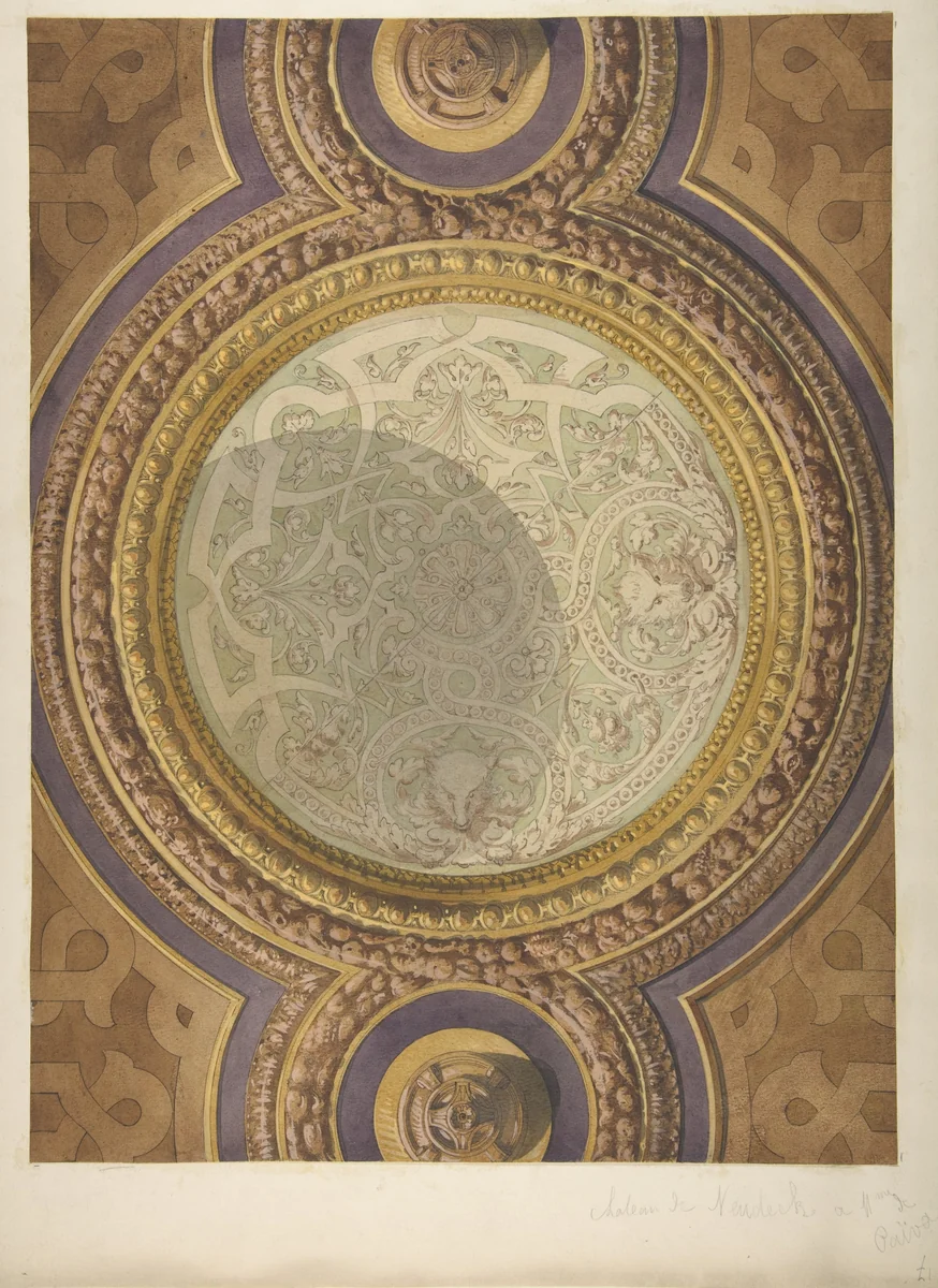 Design for Domed Ceiling for Mme Païva's Chateau at Neudeck by Jules-Edmond-Charles Lachaise, drawing, 1877-1884